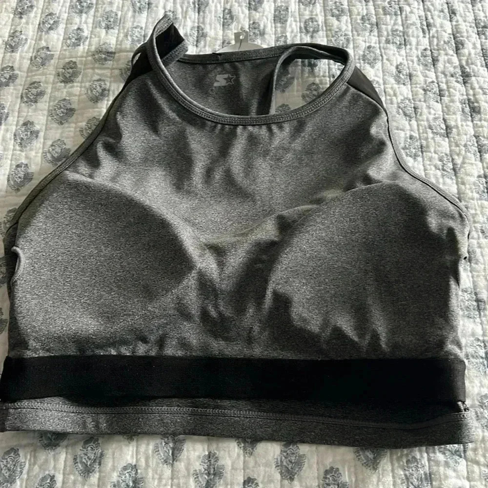 Starter Women's Gray  Medium Impact Longline Sports Bra W/Cups Built-in Bra NWT - Picture 10 of 11